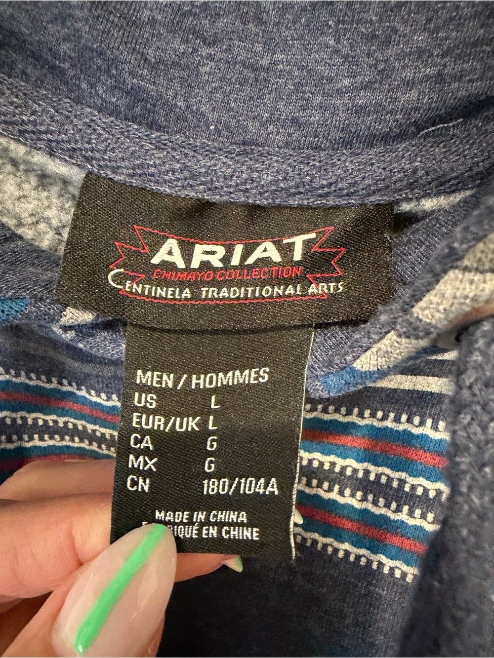 Ariat Chimayo Print Navy Aztec-Pattern Hoodie - Picture 8 of 12